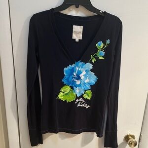 Gilly Hicks Black Long Sleeve with Blue Floral Design